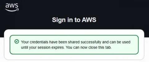 Browser page confirming successful AWS CLI SSO authentication