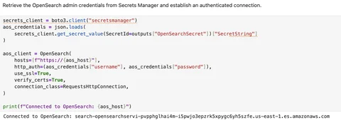 从 Secrets Manager 检索 OpenSearch 管理员凭据的笔记本单元格