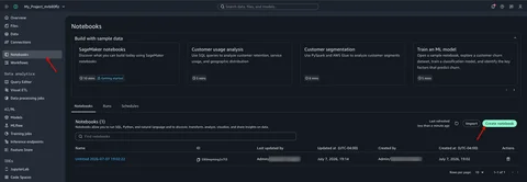 Creating a notebook in a SageMaker Unified Studio project to validate VPC connectivity.