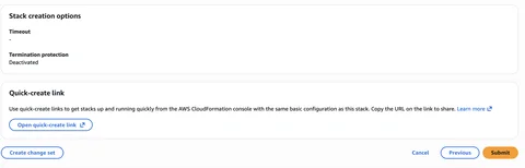 CloudFormation 审核页面，准备提交堆栈