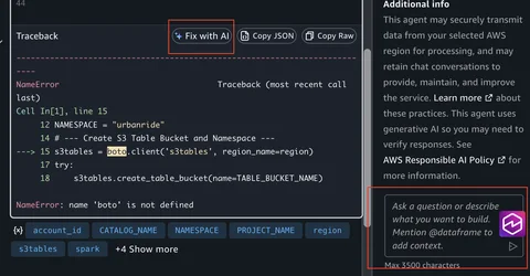 用于解决单元格错误的 Fix with AI 按钮和数据代理聊天机器人