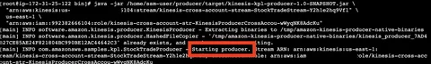 Producer application logs showing aggregated records being published to the Kinesis data stream in Account B