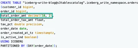 显示 total_order_amt 已拓宽为 DECIMAL(18,2) 的 SHOW TABLE 输出