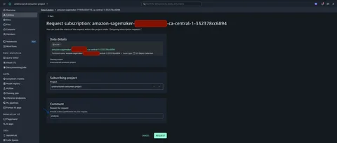 Subscription request dialog with analysis entered as the reason for request in the Comment box