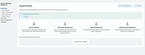 OpenSearch UI 中的 Search Relevance Workbench 主屏幕