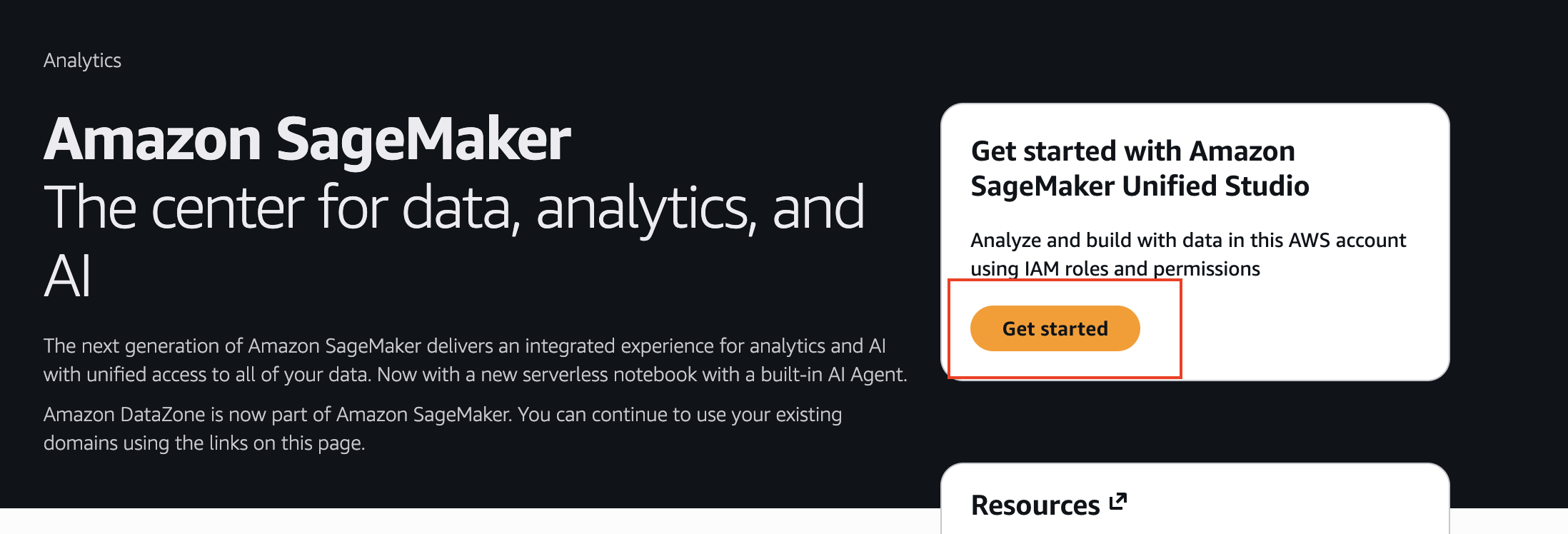 SageMaker Unified Studio 开始使用设置页面