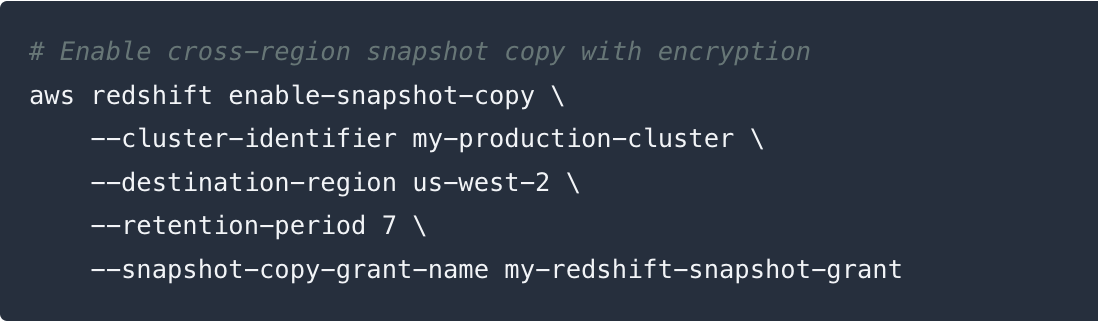 使用 Amazon Redshift 跨区域快照复制到灾难恢复区域的主-被动架构